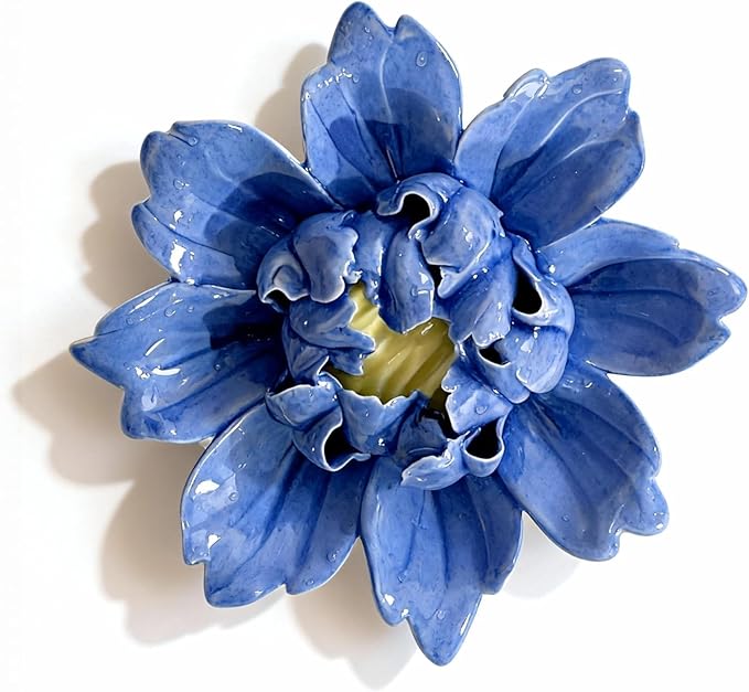 CEUYGT Handmade Ceramic Wall Flower Decor - Peony Home Wall Art, Perfect for Living Room, Bedroom, or Office Decoration (Dark blue, Small)