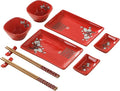 10 pcs Japanese Sushi Plate Sets Serving Platters and Trays for Entertaining Sushi Dishes Set Plates Sushi Plates Traditional Cuisine Dinnerware Sets with Chopsticks Red Plum