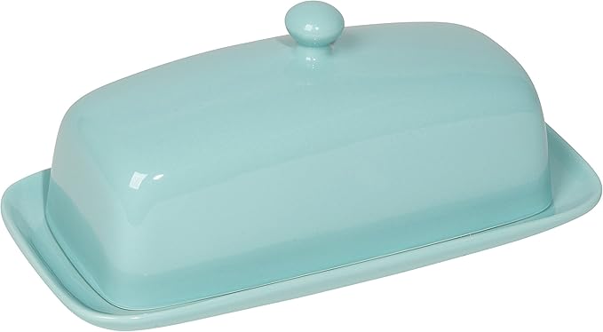Now Designs Stoneware Rectangle Butter Dish with Lid Eggshell, 4.5 x 8 in
