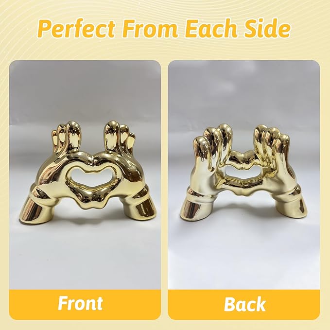 Zerzsy Heart Hands Sculpture Figurine Decor, 2 PCS Small Statue Shelf Decorative for Living Room Coffee Table, Loving Finger Statues Valentines Day Decorations Home Decor-Gold & Silver