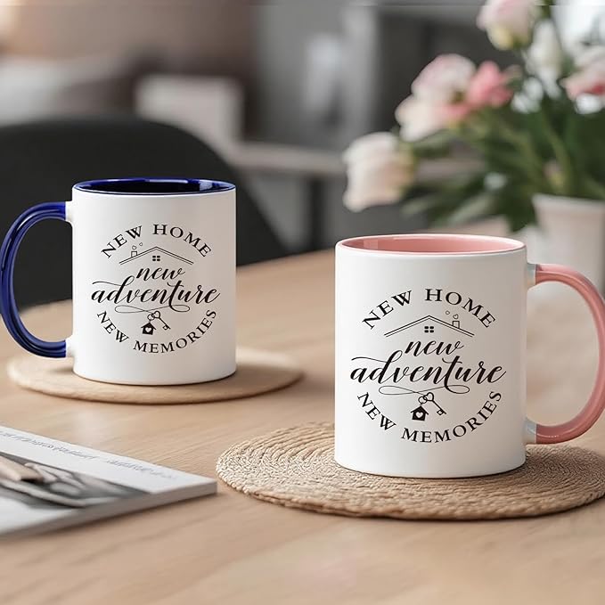 House Warming Gift Set for New Homeowners - Ceramic Adventure Memories Mug Pair (His & Hers), Unique Move-In Present for Couples, Women, Friends, Realtor Closing Gifts for Clients -64