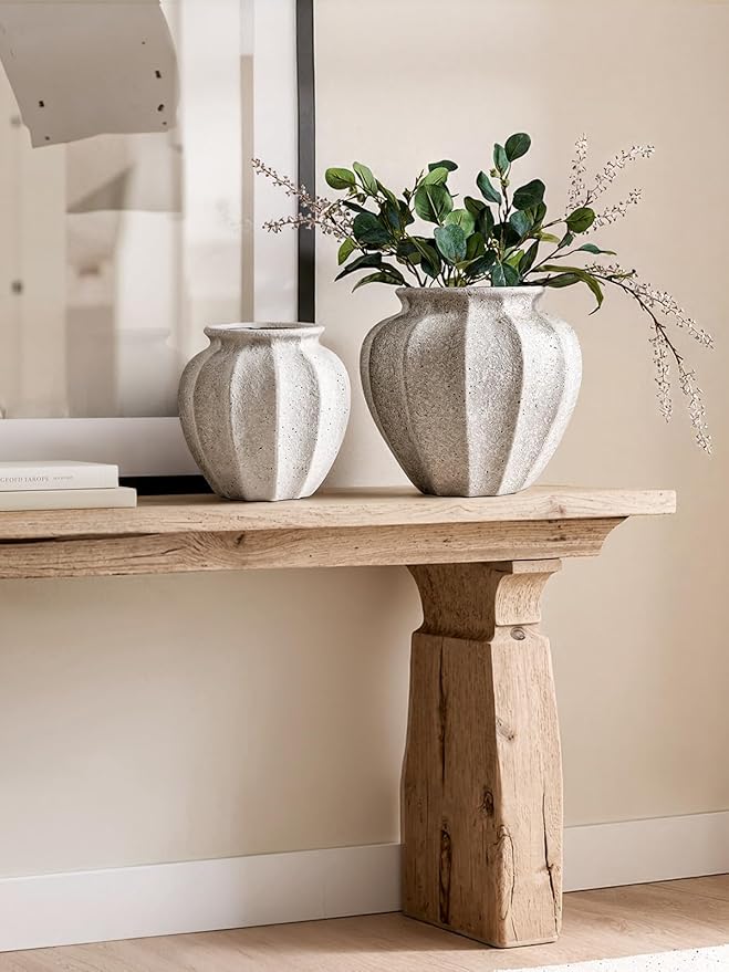 LE TAUCI 11.3" Ceramic Vase, Artisan Large White Ceramic Vase for Modern Farmhouse Home Decor, Substantial & Stable Flower Vase, Living Room & Dining Room Table Centerpiece, Weathered White
