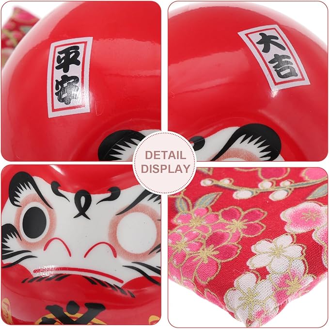 Cabilock Ceramic Tumbler Figurine Japanese Lucky Ornament Red Desktop Decoration Feng Shui Home Accent for Prosperity and Blessing Random Style