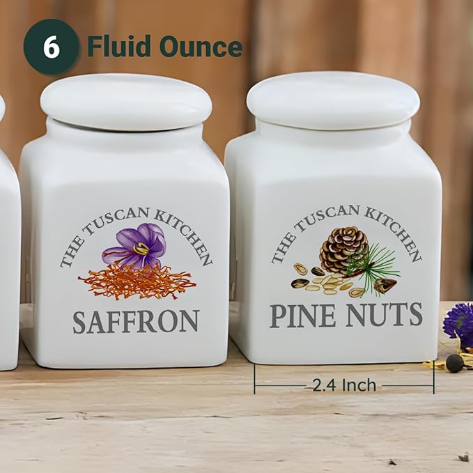HOMBENE Small Spice Jars Kitchen Storage Spice Canisters Ceramic Containers, Containers Jar for Pine Nuts, Food Jar with Airtight Lids 6 fl. oz Seasoning Containers