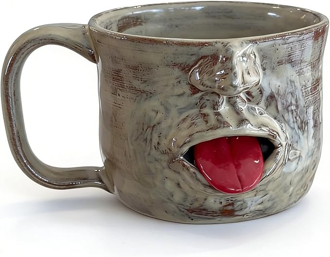 Handmade Face Shaped Ceramic Mug, Human Face Design Ceramic Coffee Cup, Funny Tongue Out Facial Ceramic Mug, Artistic Sculptural Facial Mug Cup, Novelty faces Mug Coffee Tea Desk Decor