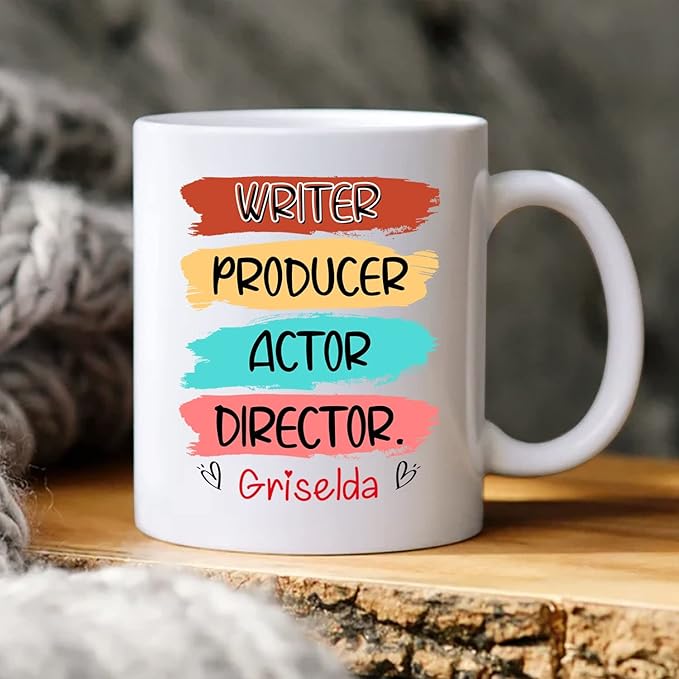 Personalized Writer Ceramic Mug Custom Name for Friend Family, Writer Producer Actor Director White Coffee Mug 11oz 15oz Gift for Writers Novelist Book Lover Author, Writing Travel Cup Gift Men Women