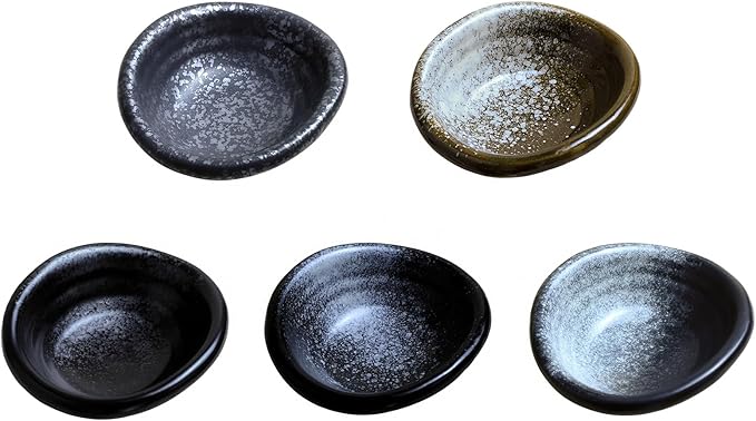 Colias Wing 3.5 Inch Retro Style Black Stylish Design Multipurpose Porcelain Side Dishes Bowls Seasoning Dishes Soy Dipping Sauce Dishes-Set of 5