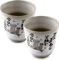Mino Yaki(Ware) ceramic Handmade Japanese Tea Cups Yunomi Tea cup Mug, Japanese Poem Jizo Statue Design Gray, 6.4 fl. oz Set of 2, Sake,Matcha Green Tea,