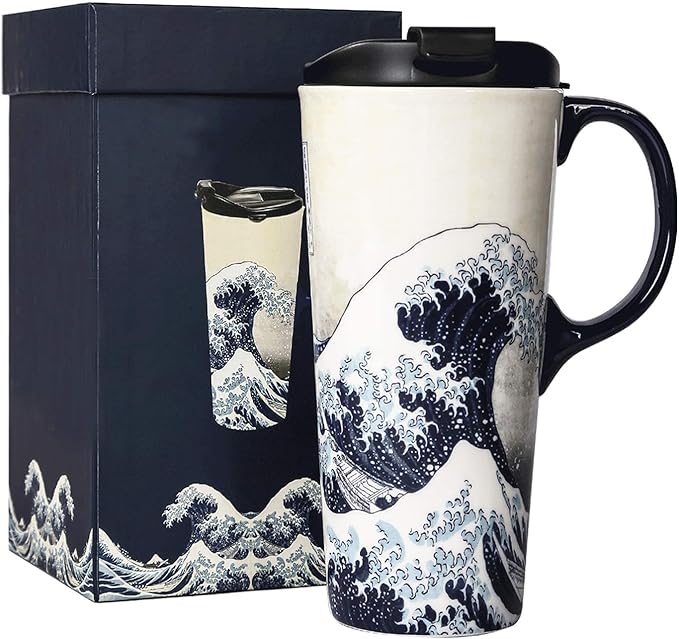 Topadorn 17 Oz Ceramic Coffee Travel Mug with Spill Proof Lid & Handle, Microwave Dishwasher Safe Coffee Cup, Tea Cup with Gift Box for Men and Women