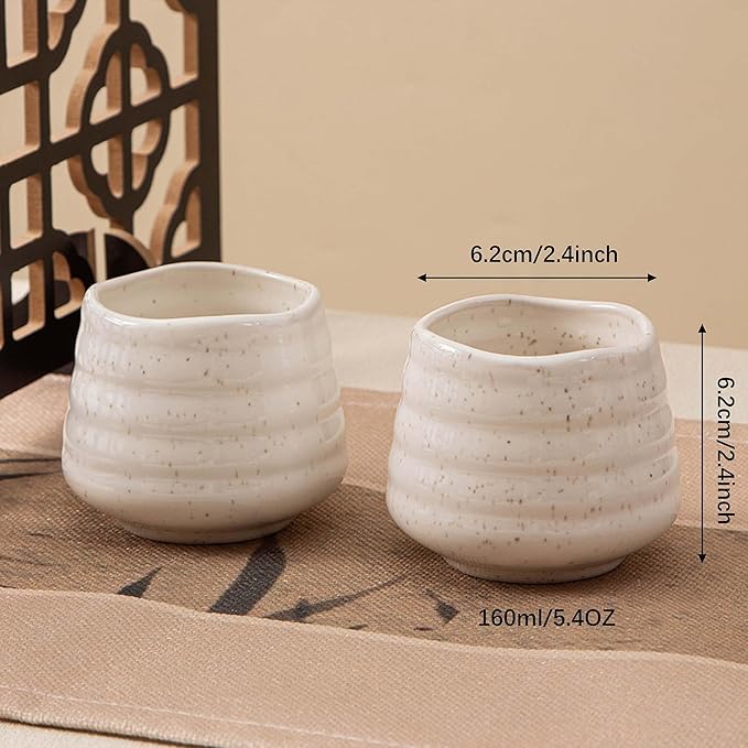 4pcs Japanese Tea Cup Set – 160ml 5.4OZ Ceramic Matcha Cup, Small Handless Espresso Cups, Cute Coffee Mugs for Valentine (Speckle)