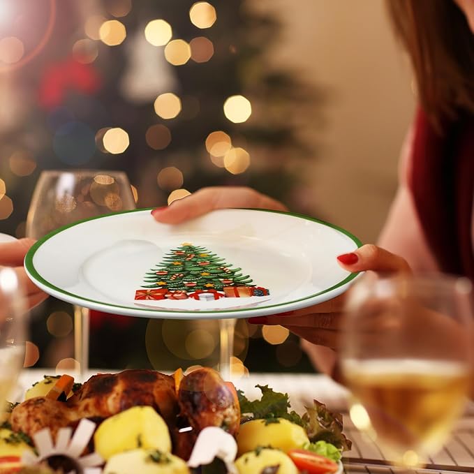 Honeydak 6 Pcs 6 Inch Christmas Plates Ceramic Xmas Tree Decorations Porcelain Plate Green Appetizer Salad Dessert Dinner Dishes for Holiday Party Tableware Supplies Table Decoration