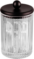 SheeChung 1-Pack Bronze Ribbed Glass Qtip Holder - Apothecary Jar Bathroom Organizer with Metal Lid - Small Vanity Canister for Cotton Swabs, Rounds, Floss Picks - Modern Luxury Decor