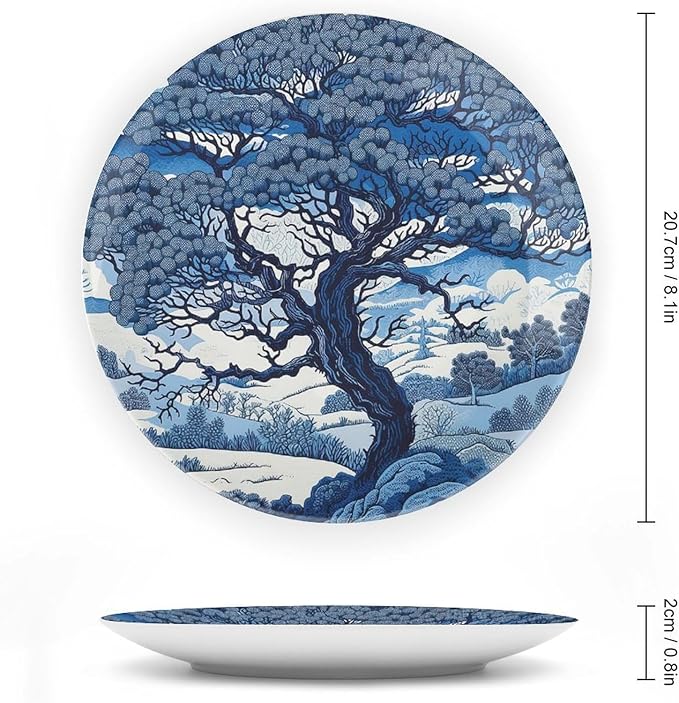 Vintage Plates Blue And White Indigo Chinoiserie Personalized Decor for Home Display Household Wall Ceramic Dinner Plates Including Bracket And Special Hook, Multi Sizes, Gifts for Men Women