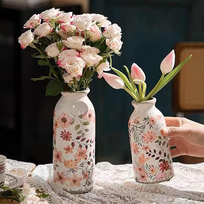 Mini Vintage Vase Rustic Farmhouse Flower Vase for Home Decor,Boho Ceramic Vases for Table,Bookshelf,Living Room Centerpieces,Mini Flower Vases 6.1 Inch