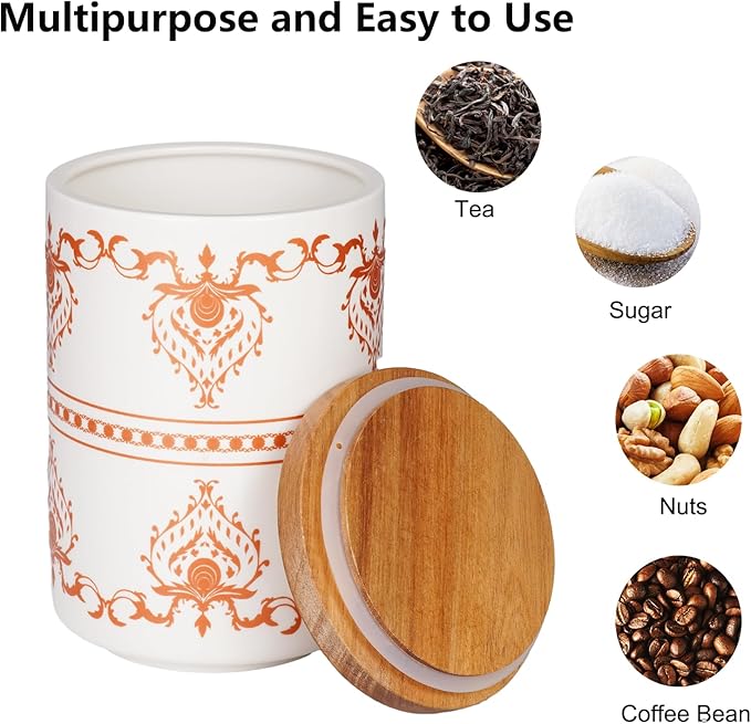 Sunddo Ceramic Canister Sets for Kitchen Counter with Airtight Wood Lids, Food Storage Jars for Coffee, Sugar, Tea Set of 3