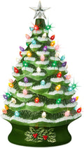 Best Choice Product 24in Extra Large Ceramic Christmas Tree, Pre-Lit Hand-Painted Tabletop XL Indoor Holiday Tree, 74 Multocolor Bulbs, LED Lights - Flocked/Green