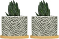 Tiger Fur Skin Planter Ceramic Animal Strip Print Round Flower Pots with Drainage Holes and Bamboo Tray Pot for Succulents Cactus Garden Windowsill