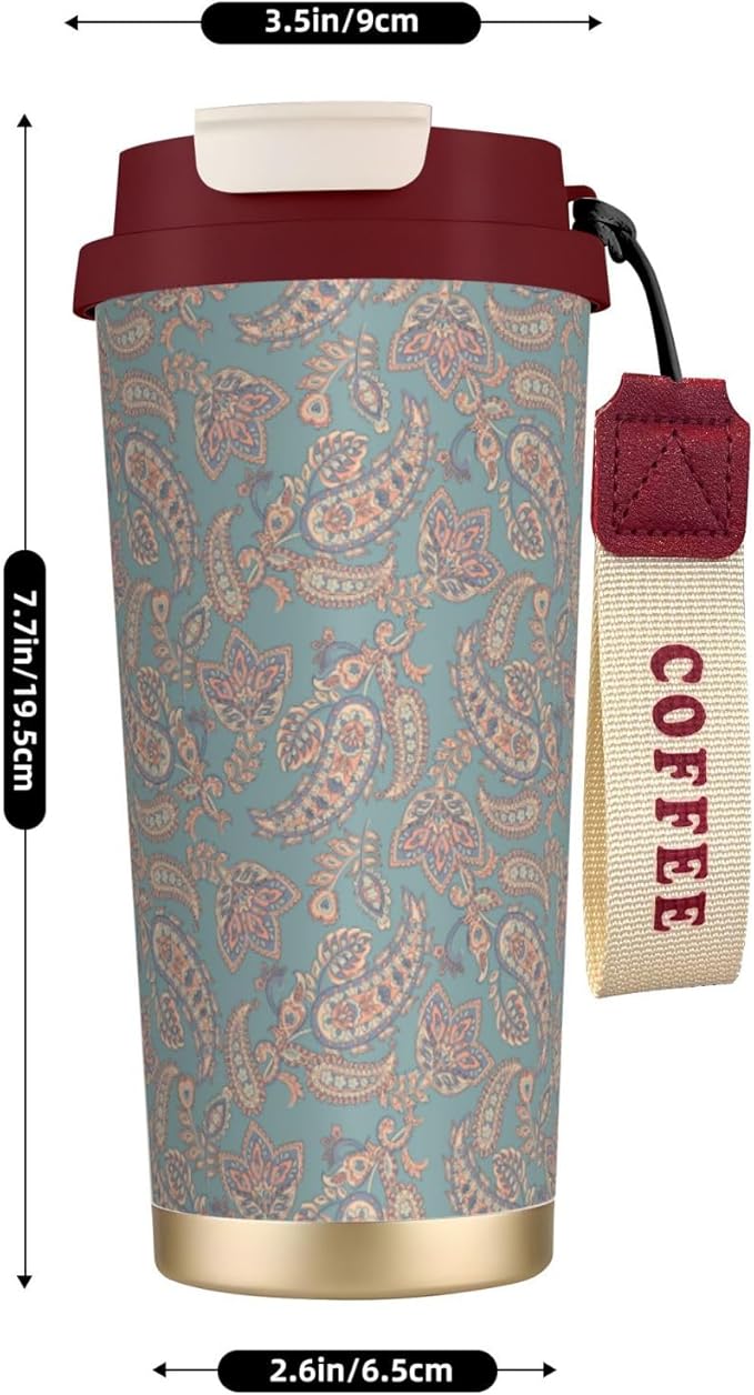 Asian Elements Paisley for Travel Coffee Mug 100% Leakproof 316 Stainless Steel Vacuum Insulated Tumbler with Lid and Straw for Water, Iced Tea or Coffee, Smoothie and More