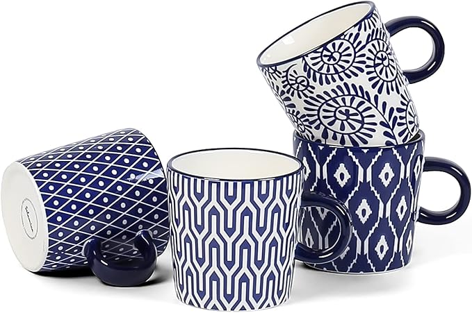 Selamica Ceramic 3.5 Oz Espresso Cups, Espresso Mugs 2.5 Inch Demitasse Cups, Mini Coffee Cups for Latte Mocha Lungo Tea, Set of 4, Vintage Blue