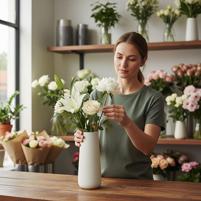 Tall White Bud Vases for Flowers, 11 Inch Large Flower Vase Wedding Gifts for Living Room Floor, Modern Farmhouse, Plants, Bathroom, Table, Roses, Entryway, Shelf, Kitchen, Coffee Home Decor (White)