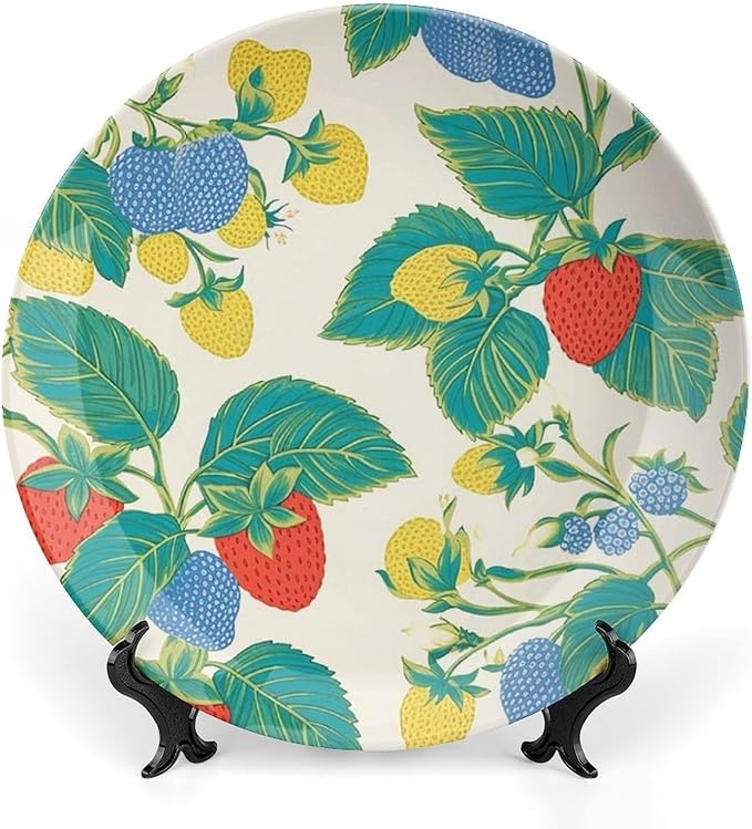 Summer Cherry Lemon Citrus Garden China Plates of 6", 7", 9", 10", Custom Hand Painted Wall Hanging Decor, Display Kitchen Decorations Home, with Display Stand And Hook Up