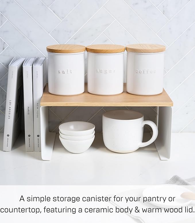 YAMAZAKI Home Tosca Ceramic Canister - Dry Food Kitchen Storage Container Organizer - Sugar - 15.25 Oz., 450 Ml