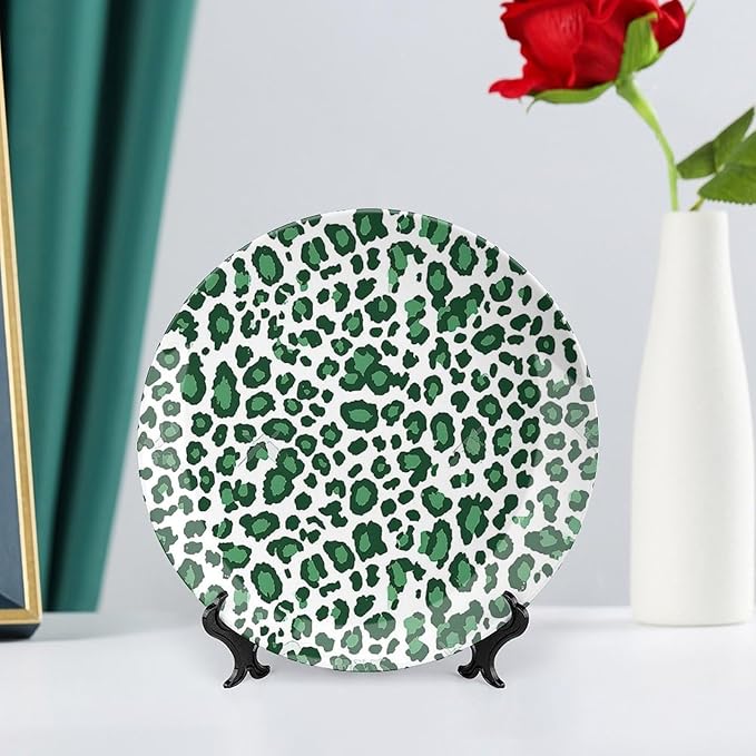 Leopard Graphite Green Dot Ceramic Decorative Plate, Leopards Animal On Chic Custom Hand-Painted Ceramic Decorative Plates for Display Household Home Decor, Art Decor for Wedding Table