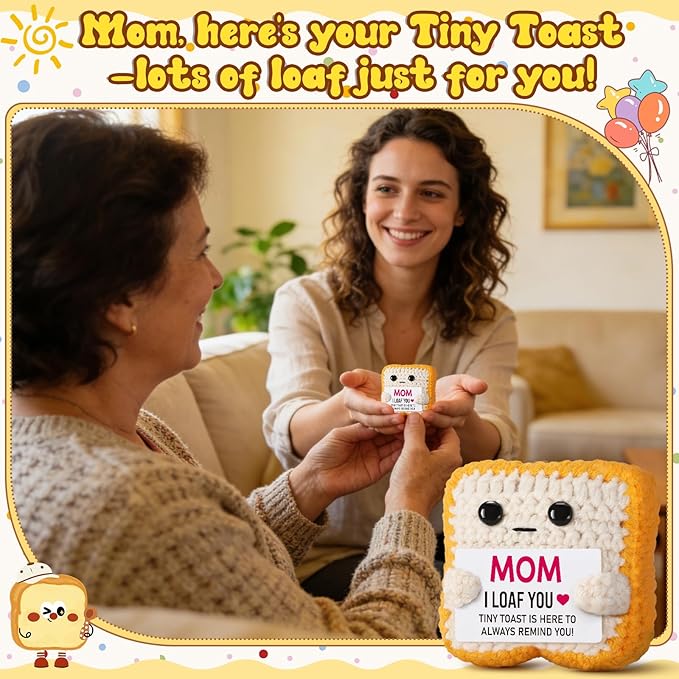 Mothers Day Pun Gift for Mom from Daughter Son- Handmade Cute Loaf Crochet Toast - I Love You Funny Presents for Moms Bonus Mamas Mother-in-Law Birthday, Valentine's Christmas Stocking Stuffers