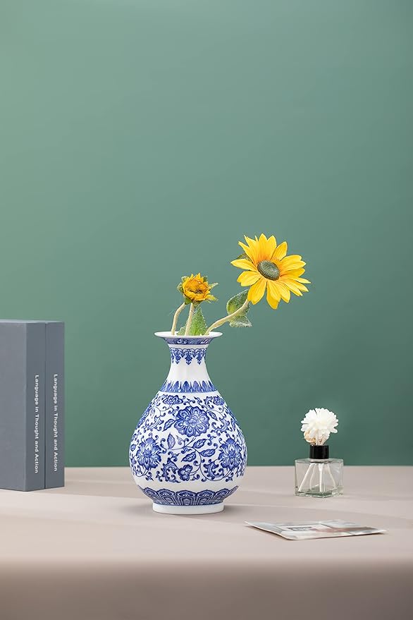 Blue Porcelain Vase, Blue and White Ginger Jar, Handmade Chinoiserie Vase, 8.7'' H