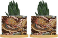 Chiang Dragon Planter Ceramic Chinoiserie Asian Round Plant Pots with Drainage Holes and Bamboo Tray Pot for Pots Outdoor Indoor Plants