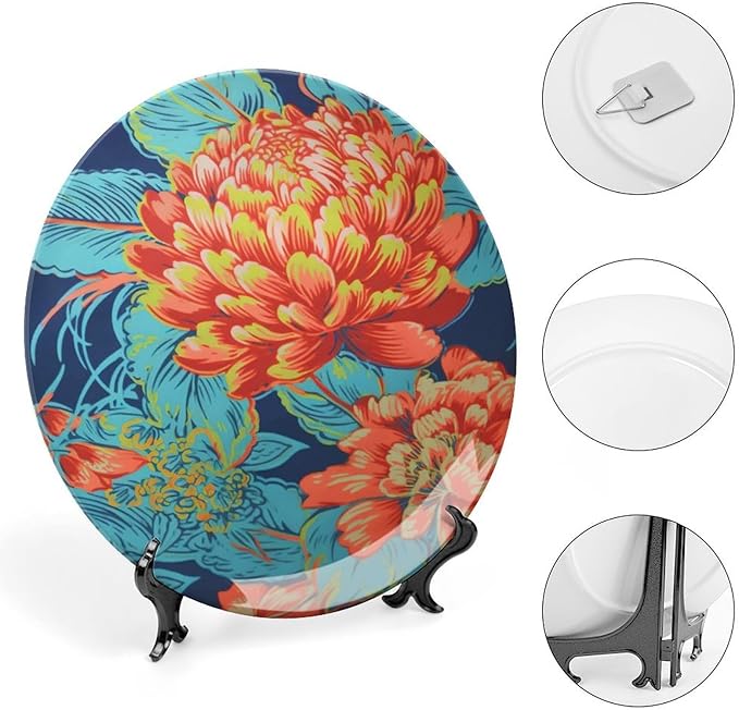 Chinoiserie Peony Floral Fashion Plates for Display Chinoiserie Peony Floral Art Decoration Kitchen Supplies Office Festival Holiday Party Decorations Custom Gifts for Men Women Wedding