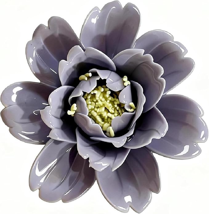 CEUYGT Handmade Ceramic Wall Flower Decor - Peony Home Wall Art, Perfect for Living Room, Bedroom, or Office Decoration Purple Peony 4.72"(Large)