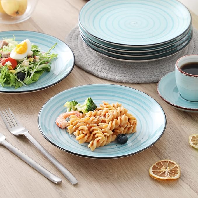 vancasso Bonbon Set of 6 Blue Hand Painted Rustic Style Dessert Plates Salad/Fruit/Snack Plates 19.3 x 19.3 x 2.5 cm