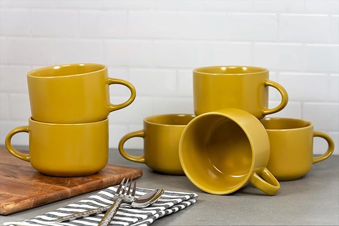 10 Strawberry Street Wazee Matte Oversized Mug, Yellow, Set of 6