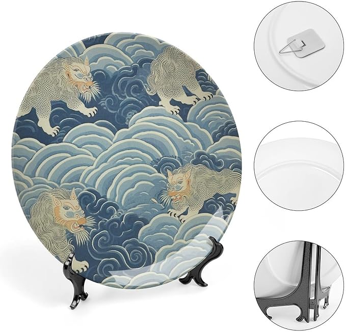 Blue Tibet Tiger Fashion Plates for Display Wedding Home Supplies Household Display Holiday Party Decorations Customize Gifts for Men Women Wedding, 6", 7", 9", 10"