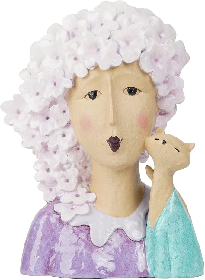 DiliComing Garden-Statues Women-Head Statues for Home Decor - 13 Inch Women with Cat Modern Art Statue, Resin Cat Sculptures for Garden, Tabletop, Livingroom and Office(Purple)