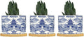 Chinoiserie Blue Asian Planters Ceramic Chinoiserie Chic Asian Round Flower Pots with Drainage Holes and Bamboo Tray Pot for Home Office Decoration