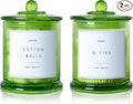 Qtip Holder & Cotton Pad Dispenser, Bathroom Organizer and Storage Canisters, 16oz Glass Apothecary Jars for Kitchen, Restroom - Home Decor Accessories, Room Decor Aesthetic (2 Pack, Green)