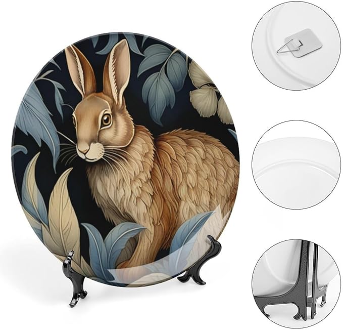 Forest Rabbit Floral Art Nouveau Decorative Plate for Display William Morris Garden Festival Household Supplies Table Wall Holiday Party Decorations Customize Gifts for Men Women Anniversary