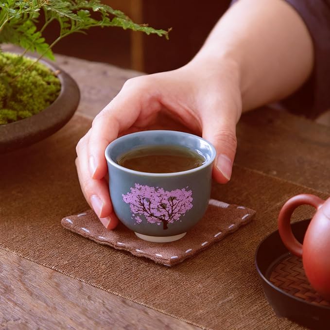 Heat Changing Sensitive Cherry Blossoms Tea Cup, Japanese Style Color Changing Coffee Mug, Unique Magic Coffee Tea Cup for Gift Valentines 4.4 oz/130ml (Blue)