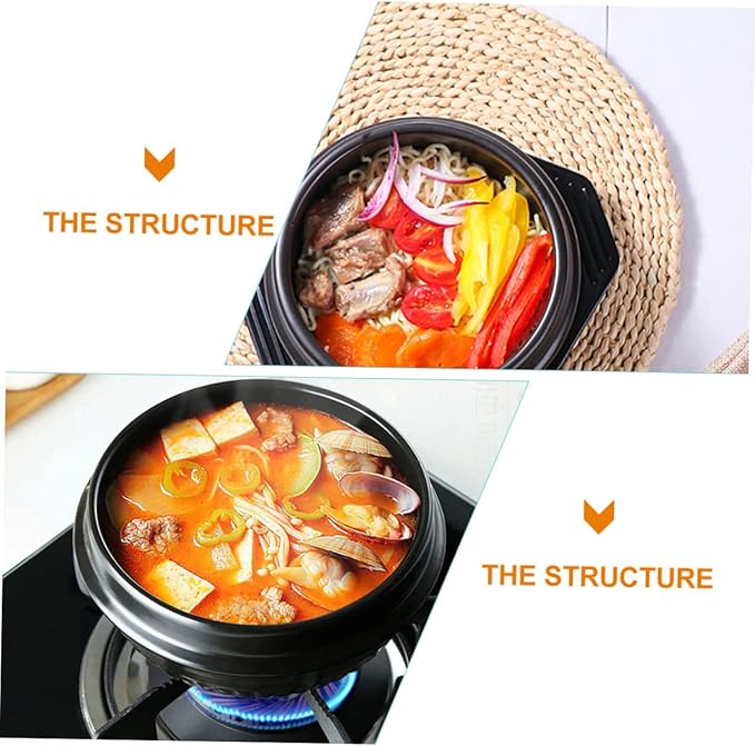 KICHOUSE 1pc Korean Stone Pot for Cooking Ceramic Casserole for Bibimbap Stews Soups Household Cookware Uniform Heat Distribution for Home Dining