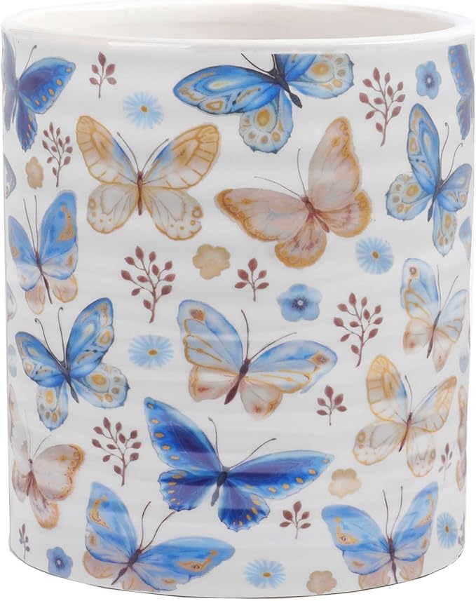 Kitchen Utensil Holder,7.2-inch Extra Large Sturdy Ceramic Floral Butterfly Pattern Utensil Crock,Cooking Utensil Organizer for Kitchen Counter Decor,Storage Caddy Farmhouse Gift Butterflies