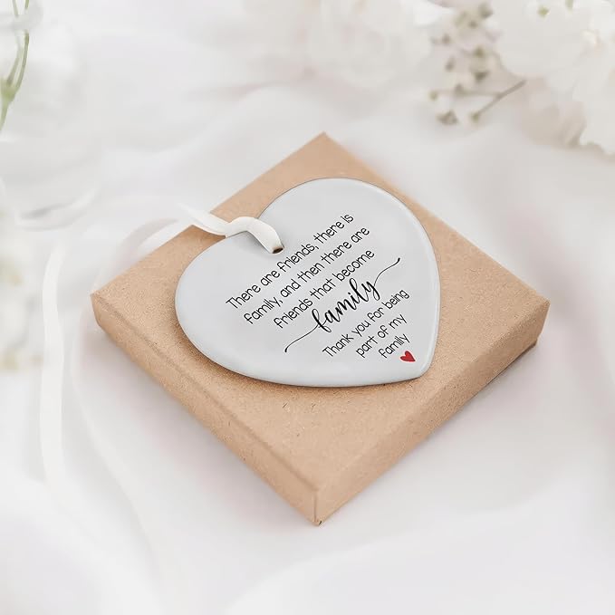 NGHYANA Christmas Tree Ornaments 2025 Heart Shaped Ceramic Family Friends Ornament 3.1 Inch Hanging Keepsake Gift