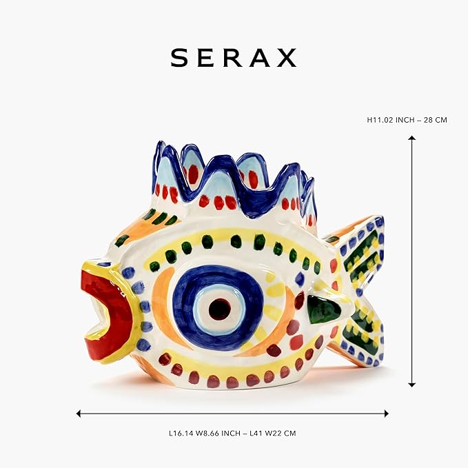 Serax Flower Vase | Sicily by Ottolenghi | Colorful Fish Stoneware Home Decor Living Room for Coffee Table, Kitchen Decorations | Modern Entryway Table Decor or for Shelves | Unique Centerpiece Vases