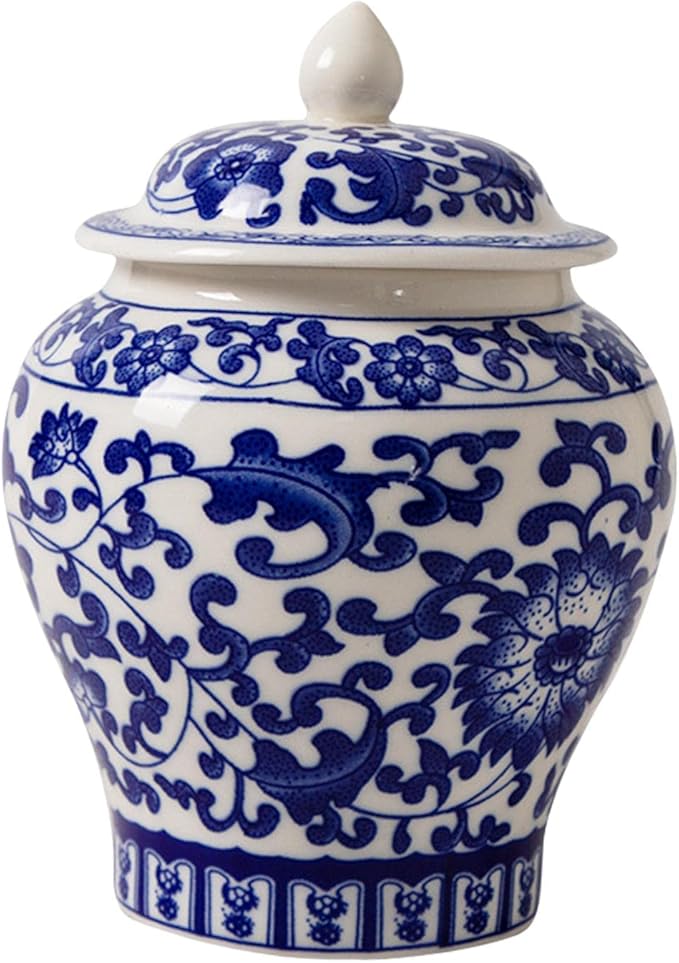 Gazechimp Ceramic Ginger Jar, Asian Ginger Jar Chinoiserie Gift Crafts Vintage Style Vase Porcelain Jars for Home Decor Office Tea Storage Party Home, Style A