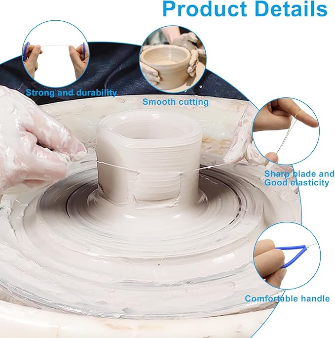 Moicstiy 6 Pcs Clay Cutter Wire, Pottery Wire Tool with Blue Handle for Ceramic Sculpting, Studio Crafting & Wheel Throwing