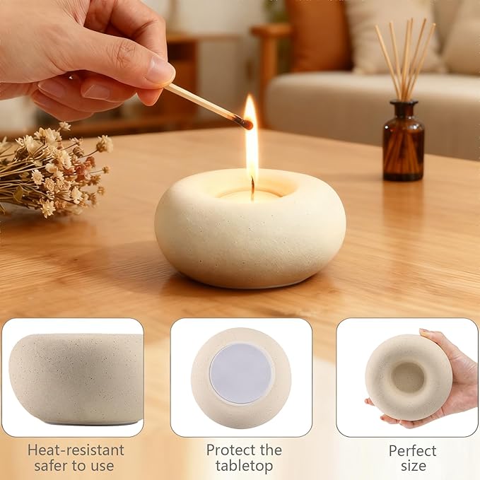 Tea Light Candle Holders, Tealight Candle Holder, Larger Ceramic Boho Votive Candleholders in Beige, Farmhouse Rustic Home Table Centerpiece Decor for Wedding, Living Room, Christmas, Parties