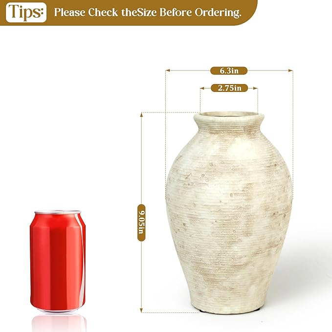 Ceramic Flower Vase Home Decor - 9 Inch Vintage Ceramic Vase Large Vases for Decor Living Room Large Ceramic Vase for Dining Room Bathroom Indoor and Outdoor Decoration