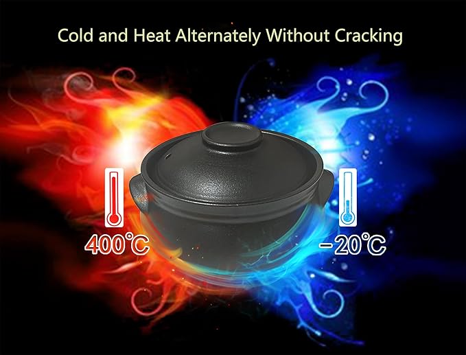 Korean Premium Stoneware Black Casserole Clay Pot with Lid,For Cooking Hot Pot Dolsot Bibimbap and Soup .(1100ml)