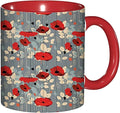 Poppy Flower,Funny Novelty Ceramic Coffee Cups With Handle,Floral Garden Leaves Modern Nature Tea Cup for Office and Home, 11 Oz,Dishwasher Microwave Safe (Red)